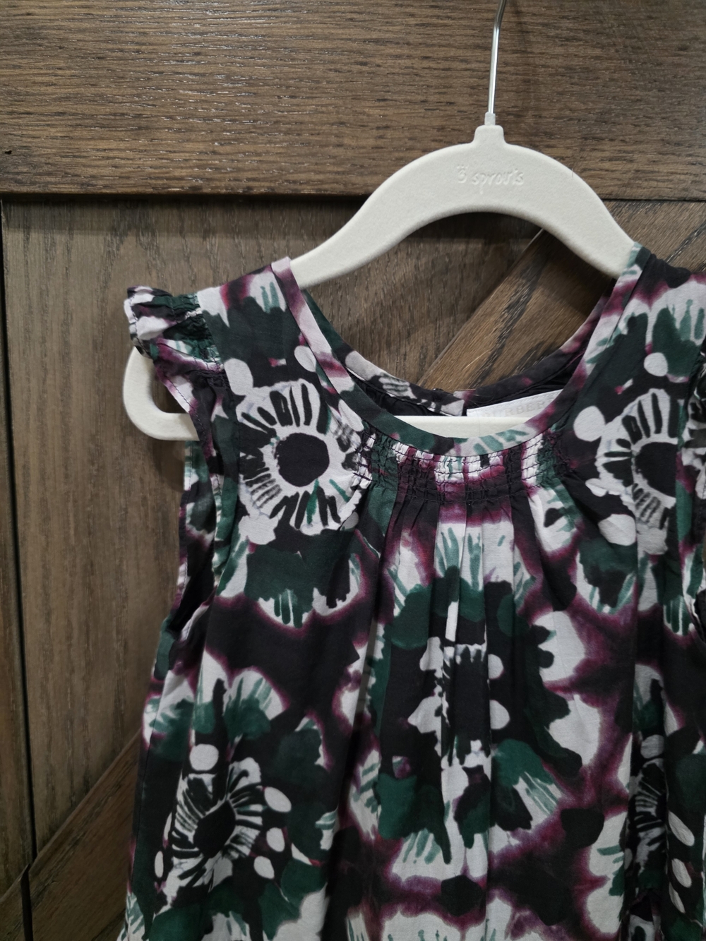 Burberry Girls Floral Tie-Dye Sleeveless Dress in Black, White & Green - Picture 2 of 4